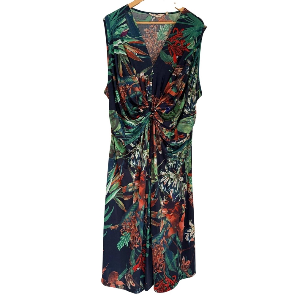 Soft Surroundings 3X Tropical Floral Twist Front Maxi Dress Sleeveless Knit Plus